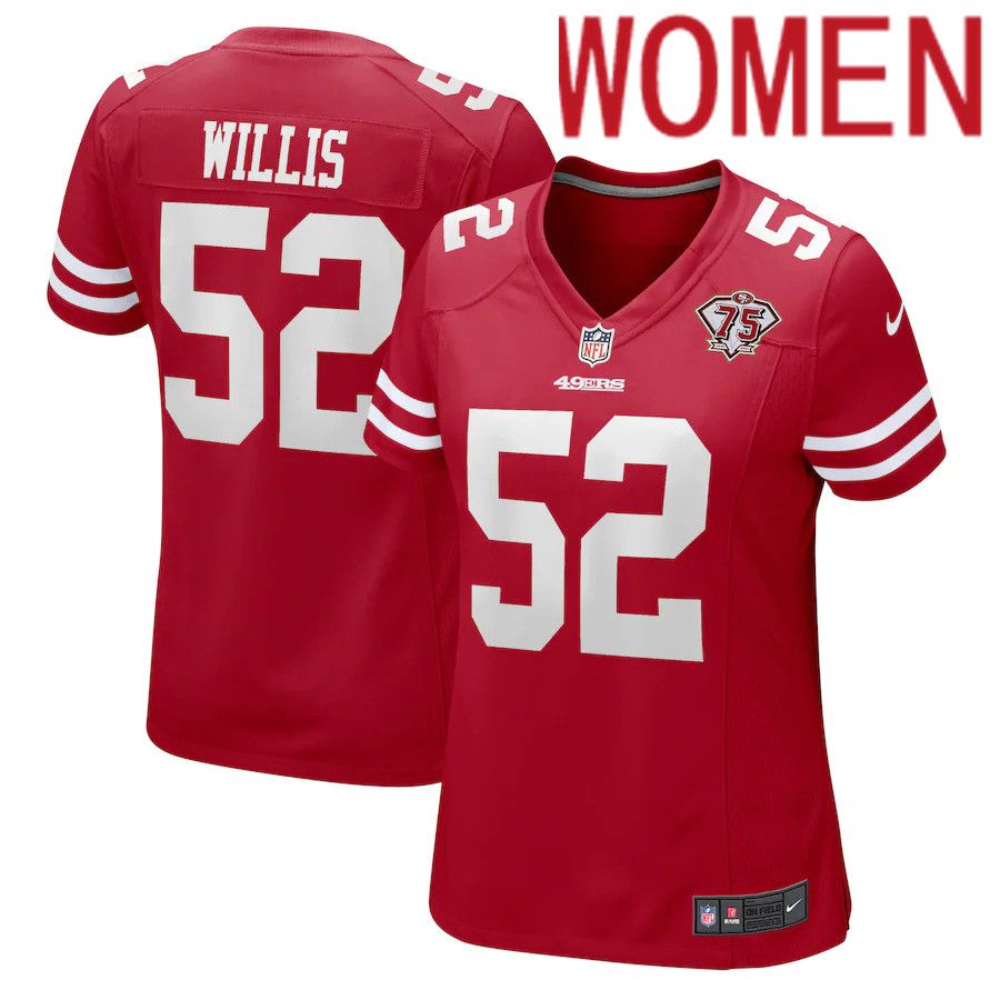 Women San Francisco 49ers 52 Patrick Willis Nike Scarlet 75th Anniversary Game Retired Player NFL Jersey